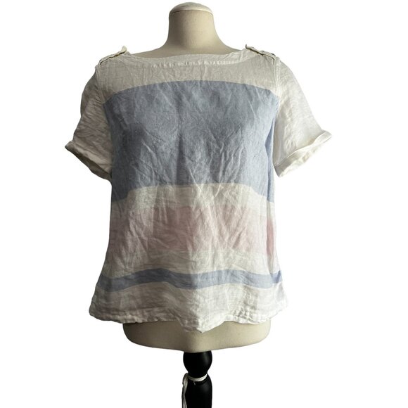 Vintage Linen 70's Blouse C & C California Sz Medium Womens White & Blue Striped - Picture 7 of 9